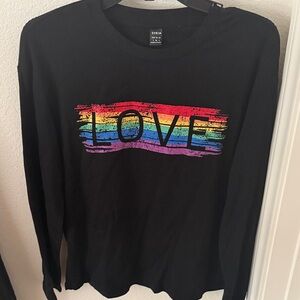 SHEIN Black Long Sleeve with Rainbow LOVE Graphic